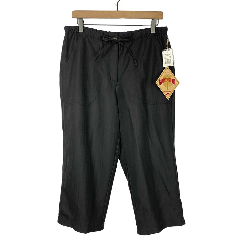 Caribbean Joe | NWT Black Rayon Blend Drawstring Wide Leg Capris Cropped Pants
